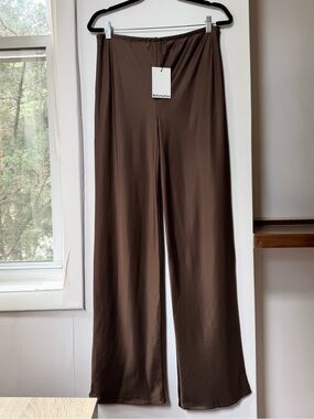 Reformation Gale Satin Mid-Rise Bias Pants Pinecone Brown Large